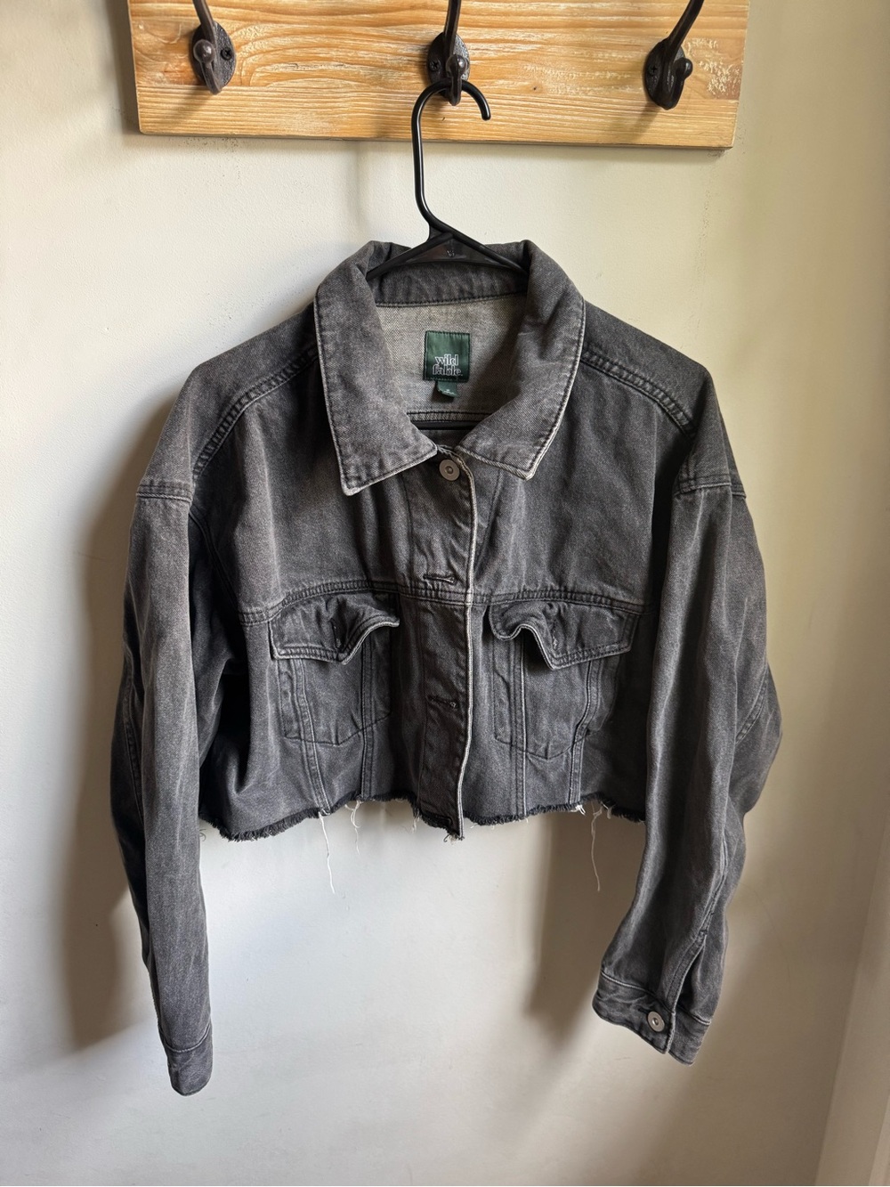 wild fable Washed Black Cropped Denim Jacket